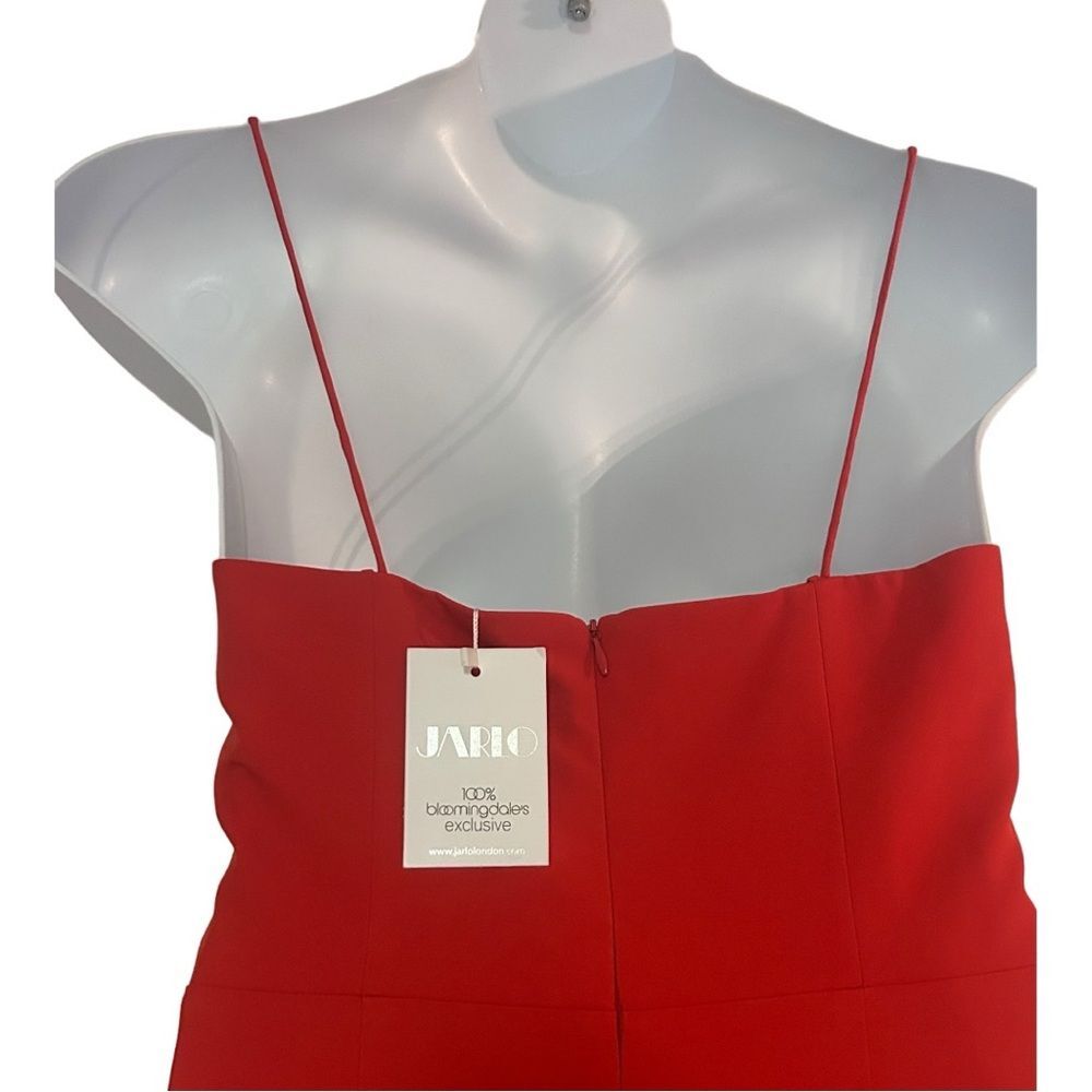 Jarlo Gown w/ Train High Low Fluted Formal Wedding Guest Prom Red Maxi Dress - Picture 12 of 15